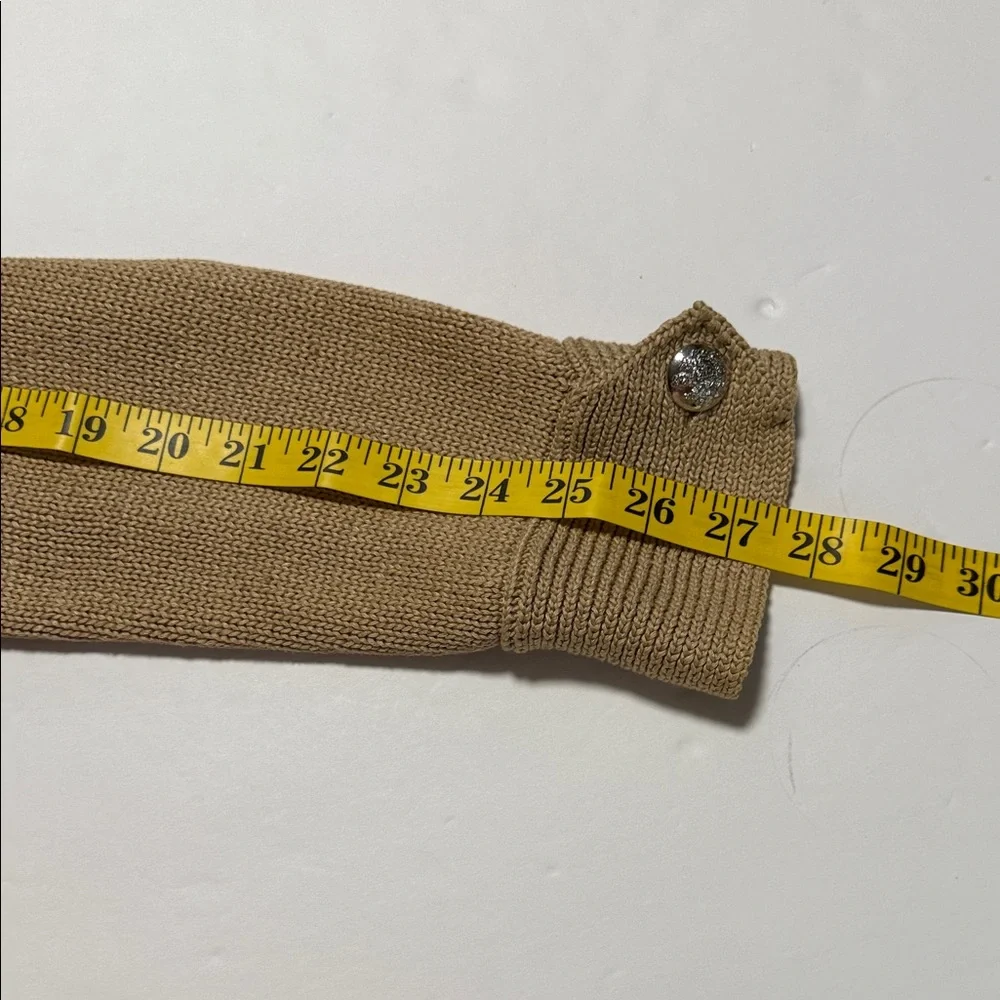 Lauren Ralph Lauren Women's Vintage Tan Cardigan Mercerized Cotton Shawl Collar